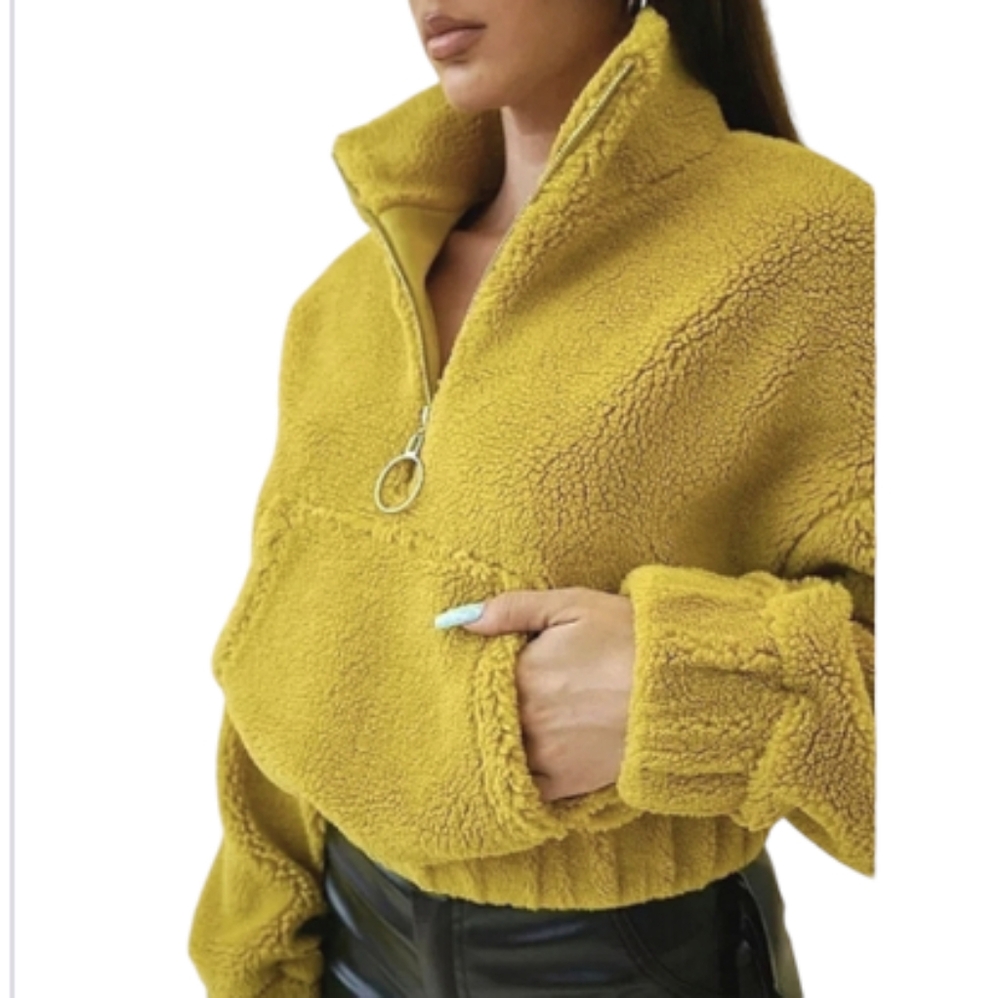 NO VACANCY Sherpa Faux Fur Kangaroo Pouch Zip Pullover Jacket NWT